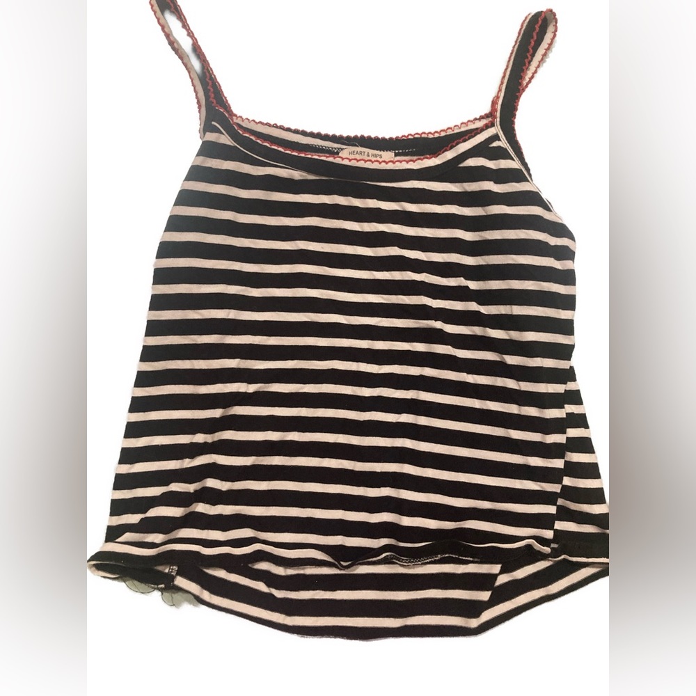 Heart and Hips Women’s Black and White Stripe Crop Top Size L